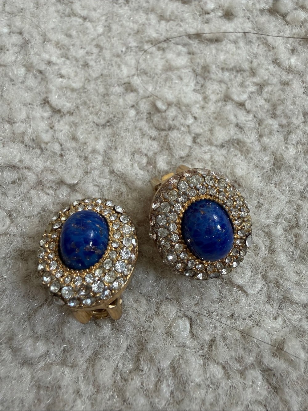 Christian Dior vintage round earrings blue lapis stones rhinestones